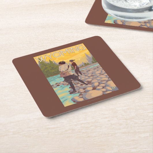 Dessous-de-verre Carré En Papier Les femmes pilotent la pêche - Wyoming (Incliné)