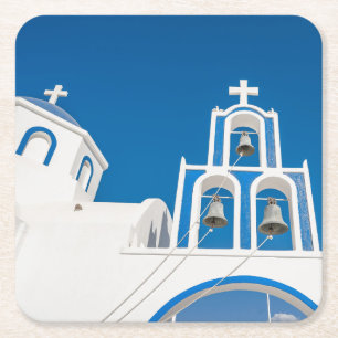 Dessous-de-verre Carré En Papier Les monuments Église grecque du dôme bleu