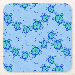 Dessous-de-verre Carré En Papier Les tortues de mer Hawaiian Honu Hibiscus