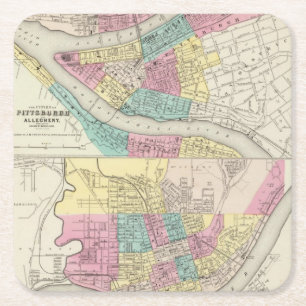 Dessous-de-verre Carré En Papier Les villes de Pittsburgh Allegheny Cincinnati