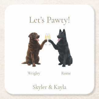 Dessous-de-verre Carré En Papier Let's Pawty! Personalized 2 Pets Toasting Wedding