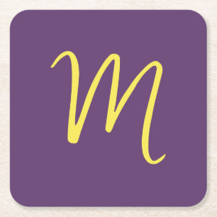 Dessous-de-verre Carré En Papier Lettre initiale Monogramme élégant Indigo jaune