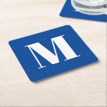 Dessous-de-verre Carré En Papier LETTRE initiale personnalisée bleu monogramme mode<br><div class="desc">Dessous de verre de papier monogramme bleu et blanc personnalisé moderne lettre initiale ou nombre de Carré de papier. Texte blanc personnalisable sur arrière - plan de couleur bleue. Toutes les couleurs sont modifiables. Vous pouvez le customiser avec un numéro, une initiale, une lettre, un monogramme. Ils sont parfaits pour...</div>