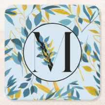 Lettre M d'or bleu Feuille moderne