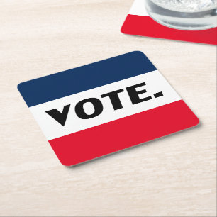 Dessous-de-verre Carré En Papier Lettres noires "Vote", parti blanc bleu rouge