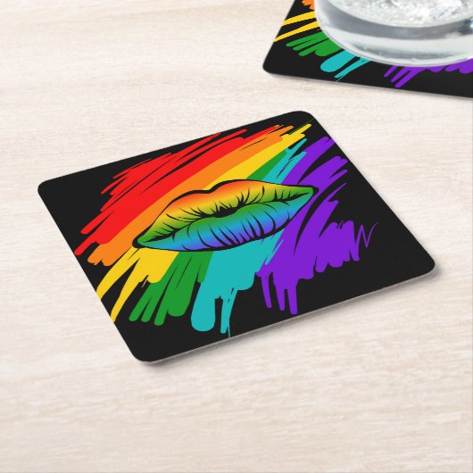 Dessous-de-verre Carré En Papier Lèvres arc-en-ciel (Incliné)