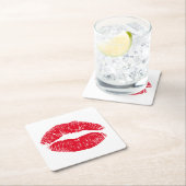 Dessous-de-verre Carré En Papier Lèvres de baiser rouges (En situation)