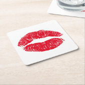 Dessous-de-verre Carré En Papier Lèvres de baiser rouges (Incliné)