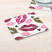 Dessous-de-verre Carré En Papier Lèvres scintillantes : Motif de mode Leopard (Incliné)