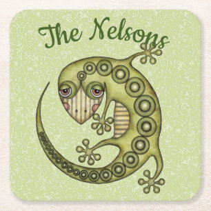 Dessous-de-verre Carré En Papier Lézard vert