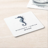Dessous-de-verre Carré En Papier L'hippocampe bleu | MARIAGE CUSTOMISÉ (Incliné)
