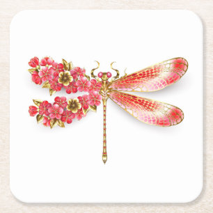Dessous-de-verre Carré En Papier libellule de fleurs avec sakura de bijoux