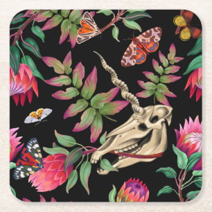 Dessous-de-verre Carré En Papier Licorne de la Forêt Magique Modèle Sombre.