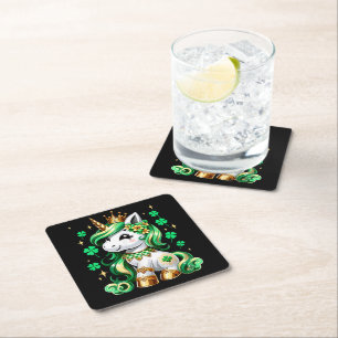 Dessous-de-verre Carré En Papier Licorne Mignonne Trèfle St Patrick