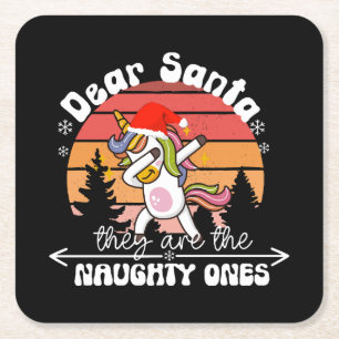 Dessous-de-verre Carré En Papier Licorne qui Dabbing Noël drôle