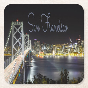 Dessous-de-verre Carré En Papier Ligne de ciel nocturne de San Francisco Pont Golde