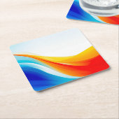 Dessous-de-verre Carré En Papier Lignes courbes abstraites rétro orange et bleu (Incliné)