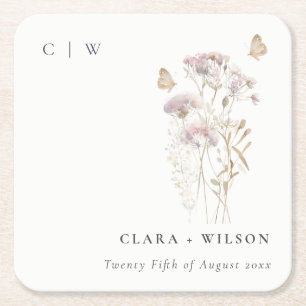 Dessous-de-verre Carré En Papier Lilac Boho Fleur sauvage Fern Mariage botanique
