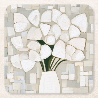 Dessous-de-verre Carré En Papier Liliums blancs dans un vase en mosaïque