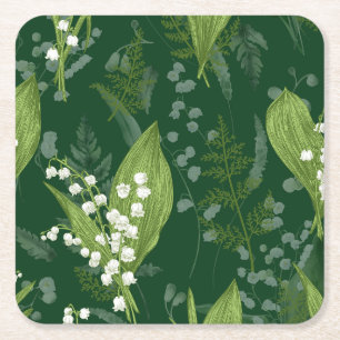 Dessous-de-verre Carré En Papier Lily de Vallée avec des fougères Vert foncé non