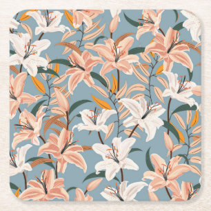 Dessous-de-verre Carré En Papier Lily Floral Blue Vintage Print