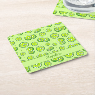 Dessous-de-verre Carré En Papier Limites de fruits d'été et tranches de chaux