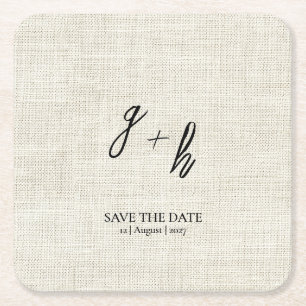 Dessous-de-verre Carré En Papier Linge blanc minimaliste Vintage Date de sauvegarde