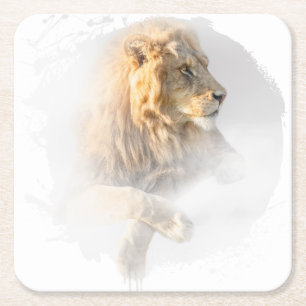 Dessous-de-verre Carré En Papier Lion Animal Vie Sauvage Jungle Nature Safari