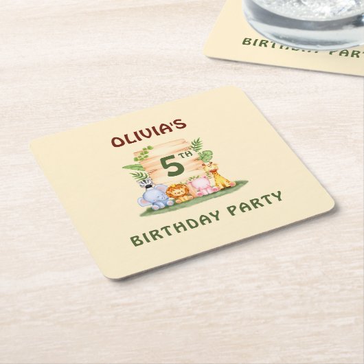 Dessous-de-verre Carré En Papier Lion de Savannah hippo zèbre éléphant (Incliné)