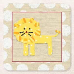 Dessous-de-verre Carré En Papier Lion jaune avec le pois blanc
