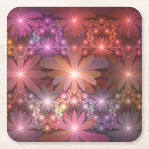 Dessous-de-verre Carré En Papier Lit De Fleurs Coloré Brillant Art Fractal Abstrait