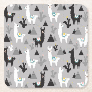 Dessous-de-verre Carré En Papier Llama cactus montagnes, motif sans soudure.