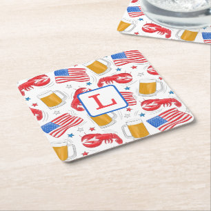 Dessous-de-verre Carré En Papier Lobster Bière Monogramme Drapeau Américain Patriot
