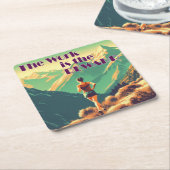 Dessous-de-verre Carré En Papier L'Oeuvre Est La Récompense Femme Runner Mountains (Incliné)