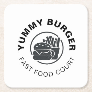 Dessous-de-verre Carré En Papier Logo de restaurant de fast-food de burger personna