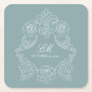 Dessous-de-verre Carré En Papier Logo du Mariage Monogram Crest Vintage Dusty