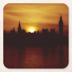 Dessous-de-verre Carré En Papier Londres-Big Ben-Elizabeth Tower-Sunset-Dessous de