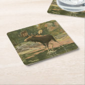 Dessous-de-verre Carré En Papier L'orignal marche dans l'eau (Incliné)