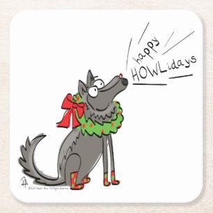 Dessous-de-verre Carré En Papier Loup Noël Joyeux Howlidays Funny