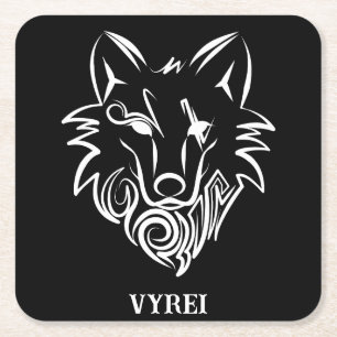 Dessous-de-verre Carré En Papier Loup tribal noir et blanc