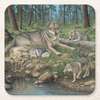 Dessous-de-verre Carré En Papier Loups gris