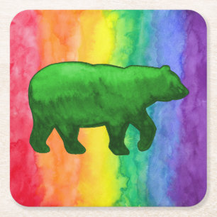 Dessous-de-verre Carré En Papier L'ours vert sur le Dessous de verre de papier lavé
