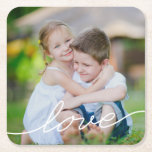 Dessous-de-verre Carré En Papier LOVE Écriture Dessous de verre photo personnalisé<br><div class="desc">Les cadeaux photo font les meilleurs cadeaux ! Facile à personnaliser avec votre texte et/ou photo(s) pour un look personnalisé. Conçu par Berry Berry Sweet. Voir d'autres designs sur www.berryberrysweet.com</div>