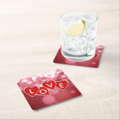 Dessous-de-verre Carré En Papier Love Lettering Red Hearts (En situation)