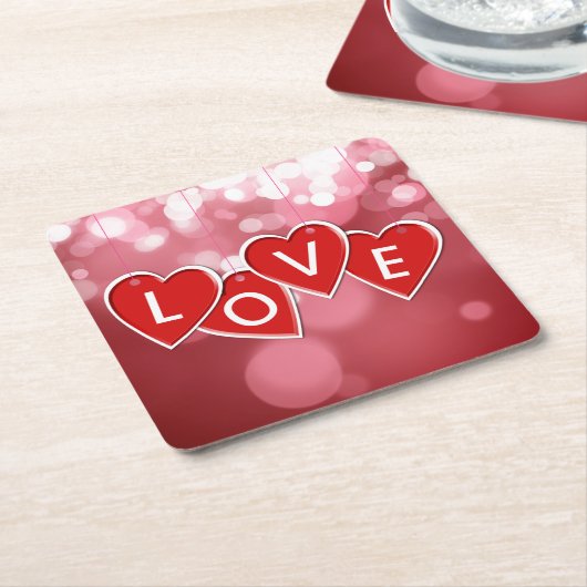 Dessous-de-verre Carré En Papier Love Lettering Red Hearts (Incliné)
