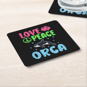 Dessous-de-verre Carré En Papier Love Peace Orca Cute Sea Animaux Orca Lover