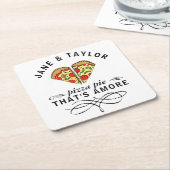 Dessous-de-verre Carré En Papier Love Pizza Ajouter des noms (Incliné)