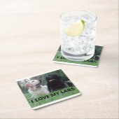 Dessous-de-verre Carré En Papier LR I Love My Labs avec photo (En situation)