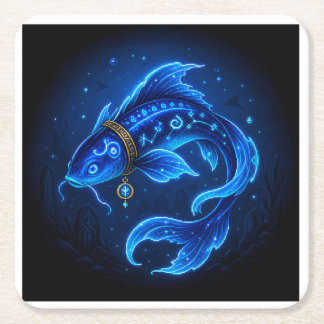 Dessous-de-verre Carré En Papier Lumenfin Poisson Fantastique Bleu Néon
