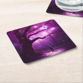 Dessous-de-verre Carré En Papier Lumières et arbre de forêt pourpre (Incliné)